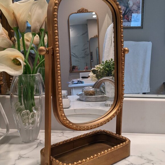 Vintage Makeup Mirror, Vanity Desk Mirror Antique Traditional Tabletop Mirror - Picture 3 of 12